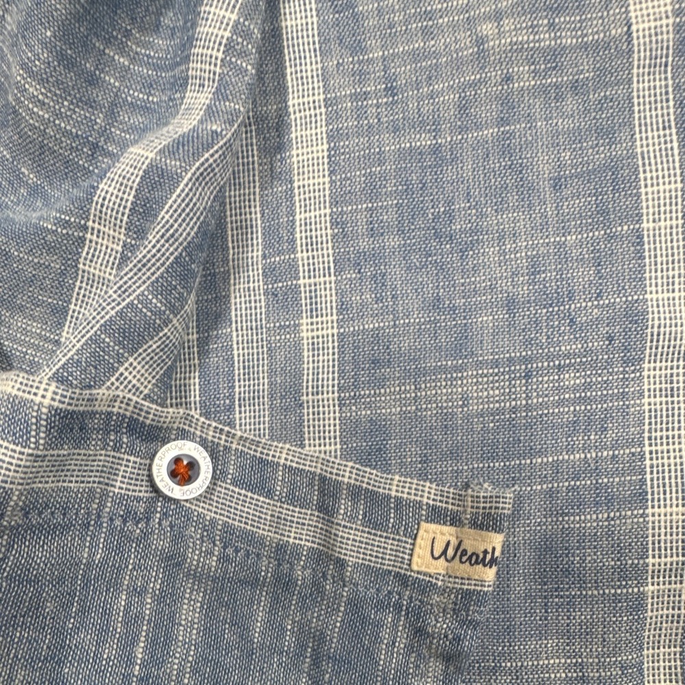 Weatherproof Vintage Men's L Regular Linen/Cotton Woven Blue Stripe SS Button-Up - Picture 4 of 7